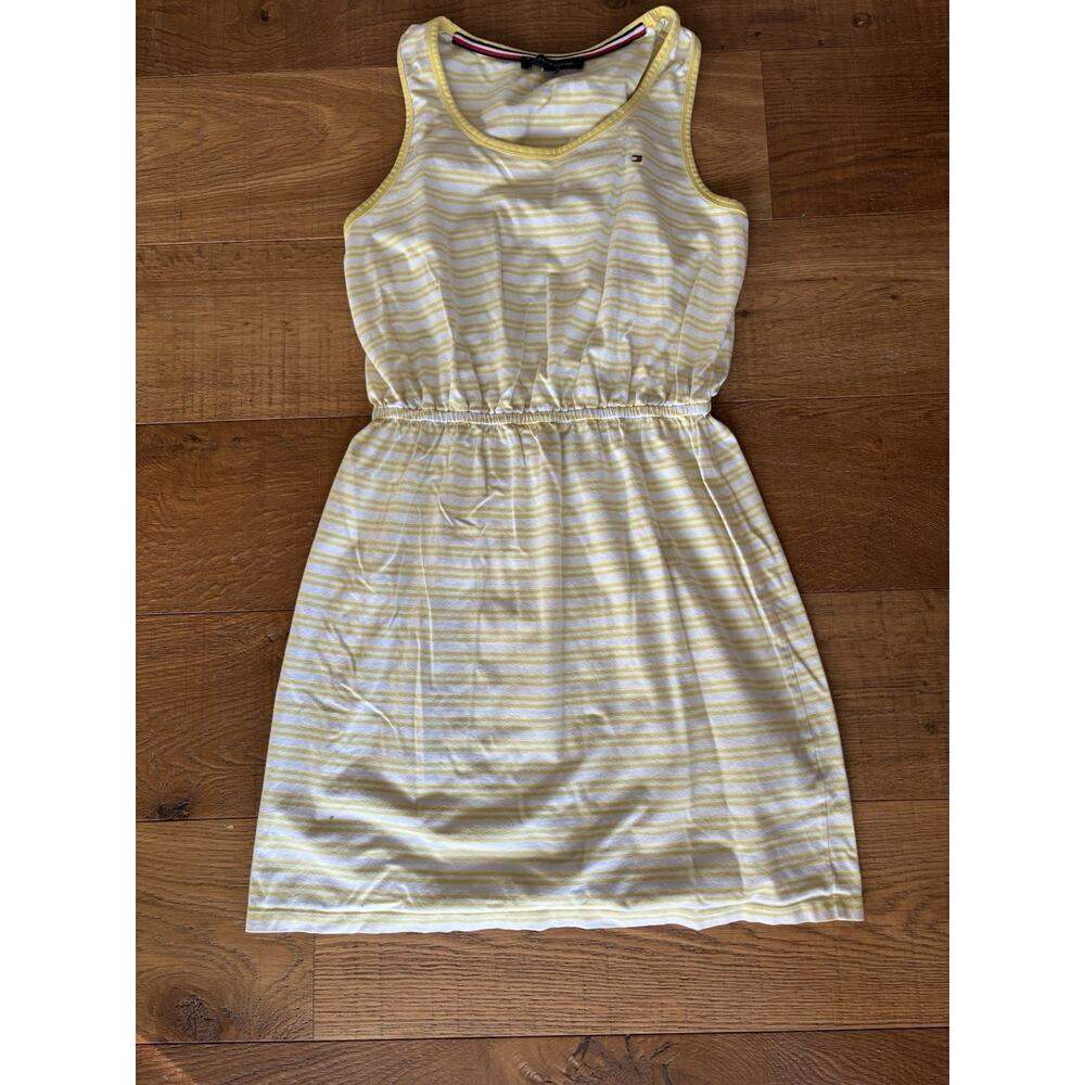 Tommy Hilfiger striped dress Yellow white sleeveless preppy casual Sporty Logo M